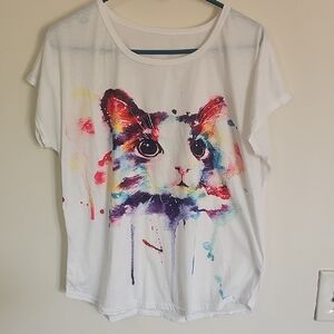 Colorful Cat Print T-Shirt